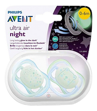 Philips AVENT Fopspeen 0 - 6 maanden Ultra Air Night blauw/groen - 2 stuks-Vooraanzicht