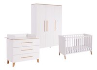 Transland Chambre de bébé 3 pièces (lit + commode + armoire 3 portes) Steffi blanc