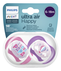 Philips AVENT Sucette + 6 mois Air Happy Range rose/mauve - 2 pièces-Avant