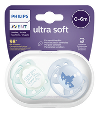 Philips AVENT Fopspeen 0 - 6 maanden Soft Deco blauw/groen - 2 stuks-Vooraanzicht