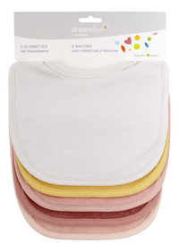 Dreambee Bavoir Essentials à pression rose/blanc/moutarde - 5 pièces-Avant