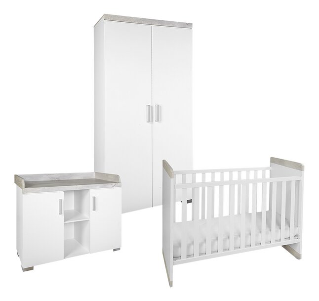 Transland 3-delige babykamer (meegroeibed + commode + kast met 2 deuren) Alisa wit