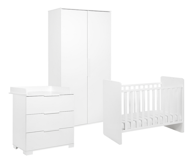 Transland 3-delige babykamer (meegroeibed + commode + kast met 2 deuren) Alix wit