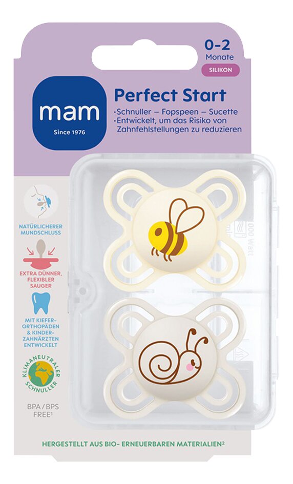 MAM Sucette + 0 mois Perfect Start Silicone jaune/beige