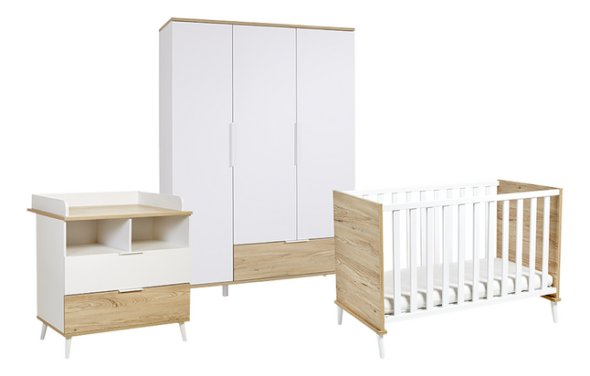 Transland 3-delige babykamer (bed + commode + kast met 3 deuren) Maly