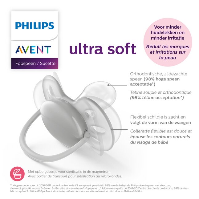 2 sucettes Ultra Douces 0-6 mois - Philips Avent