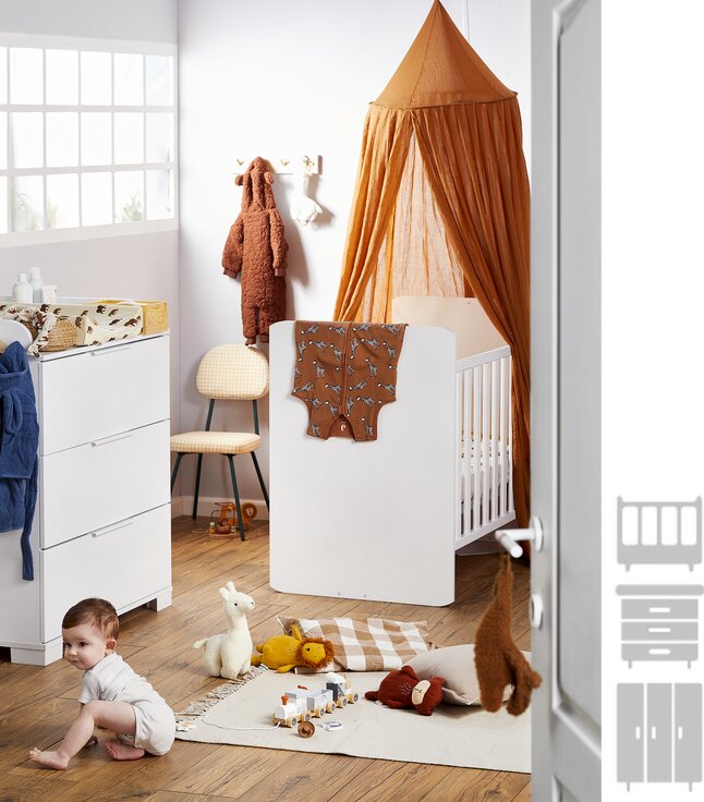 Transland 3-delige babykamer (meegroeibed + commode + kast met 3 deuren) Alix wit